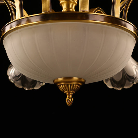 Frosted Glass Flower Chandelier Colonial Style Living Room Suspension Light in Gold Clearhalo 'Ceiling Lights' 'Chandeliers' Lighting' options 2365160