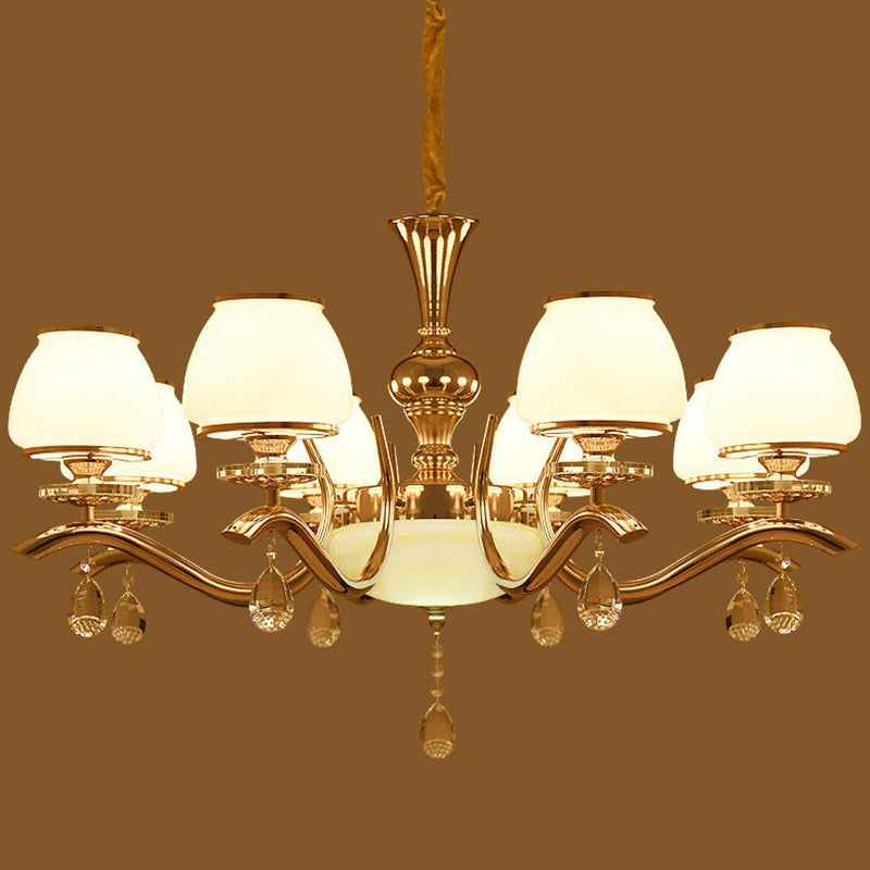 Gold Finish Chandelier Lamp Minimalist Tapered White Glass Hanging Light for Sitting Room Clearhalo 'Ceiling Lights' 'Chandeliers' Lighting' options 2365163