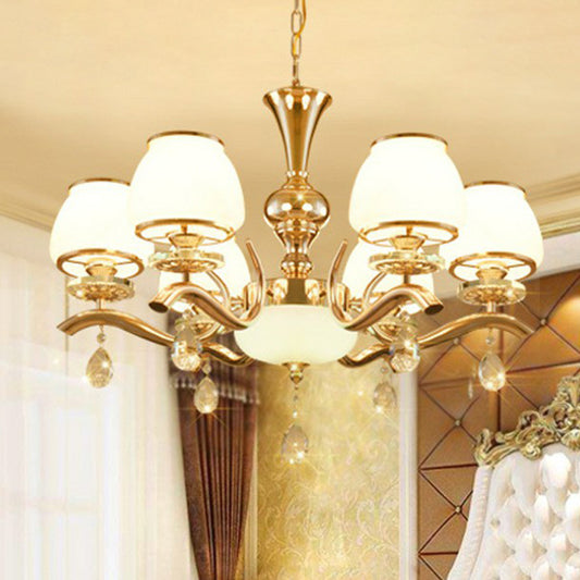Gold Finish Chandelier Lamp Minimalist Tapered White Glass Hanging Light for Sitting Room Clearhalo 'Ceiling Lights' 'Chandeliers' Lighting' options 2365164