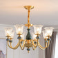 Clear Glass Flower Up Chandelier Colonial Living Room Suspended Lighting Fixture in Brass 8 Clear Clearhalo 'Ceiling Lights' 'Chandeliers' Lighting' options 2365173_605c7e87-2d92-42d5-91b6-b27a0c117b03