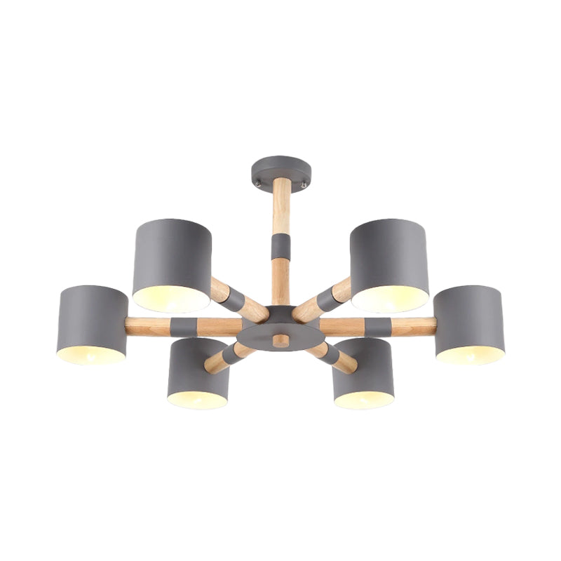 Cylinder Shade Hotel Hanging Light Metal & Wood 6 Heads Nordic Chandelier Clearhalo 'Ceiling Lights' 'Chandeliers' Lighting' options 236667