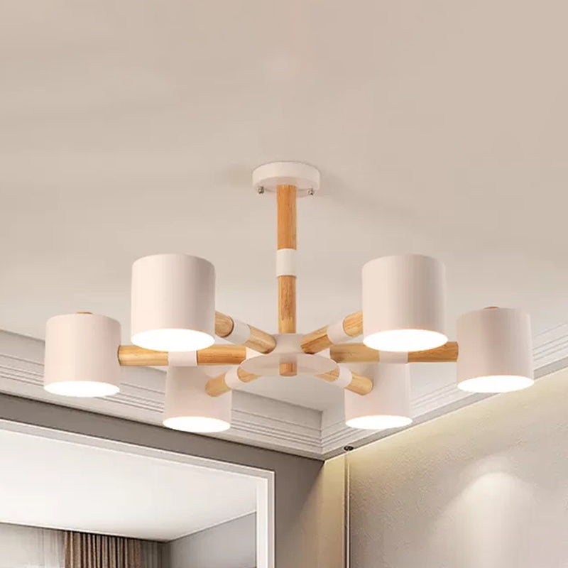Cylinder Shade Hotel Hanging Light Metal & Wood 6 Heads Nordic Chandelier Clearhalo 'Ceiling Lights' 'Chandeliers' Lighting' options 236669