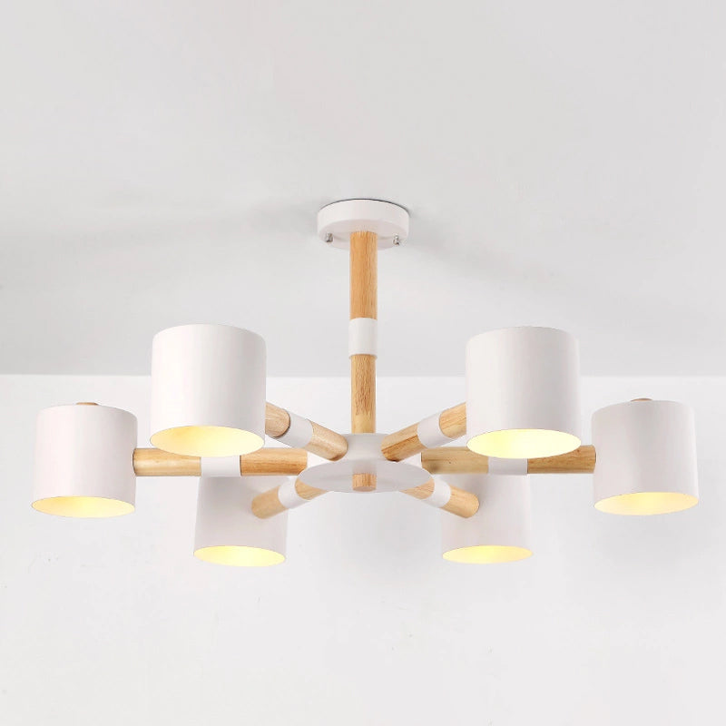 Cylinder Shade Hotel Hanging Light Metal & Wood 6 Heads Nordic Chandelier Clearhalo 'Ceiling Lights' 'Chandeliers' Lighting' options 236670