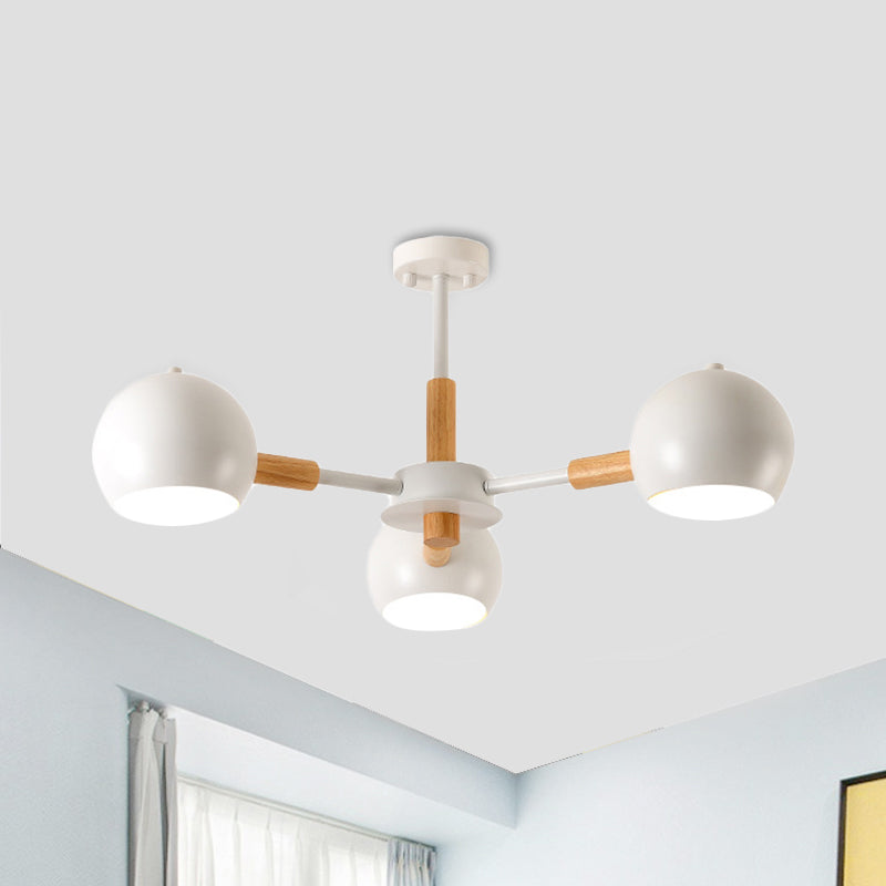 Metal Spherical Shade Chandelier Three Light Nordic Style Pendant Lamp for Kid Bedroom Clearhalo 'Ceiling Lights' 'Chandeliers' Lighting' options 236761