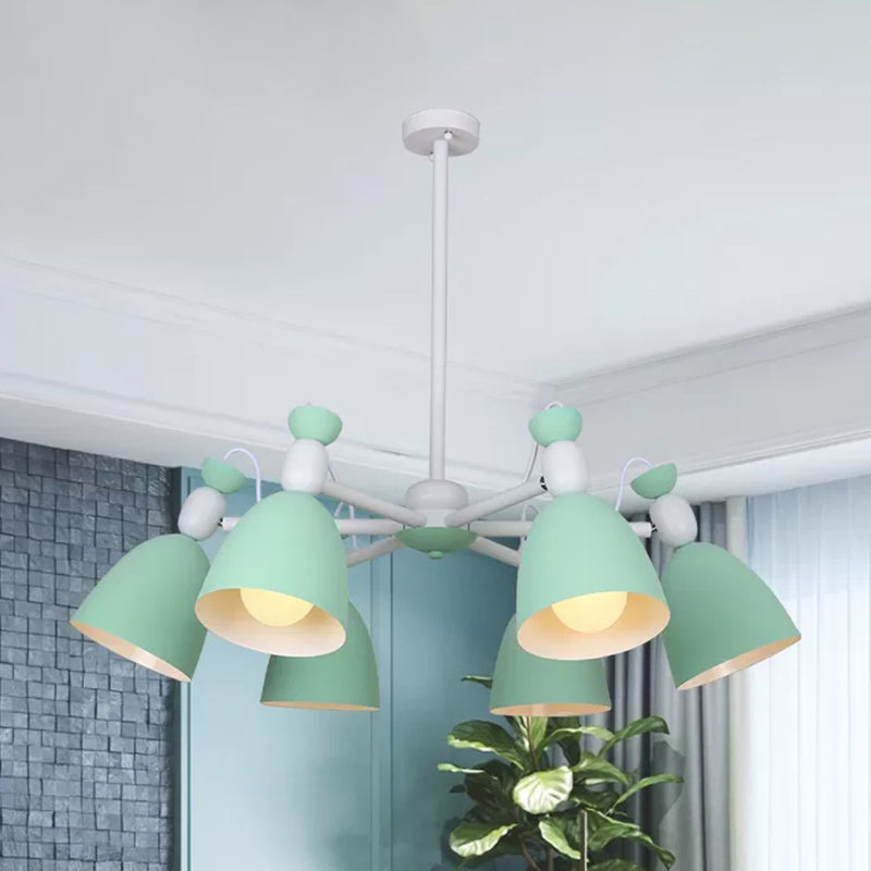 6 Lights Domed Ceiling Pendant Nordic Metal Chandelier for Living Room Kindergarten White Clearhalo 'Ceiling Lights' 'Chandeliers' Lighting' options 236793_58a0aceb-0387-4b92-b33c-bd8a10fcdd08