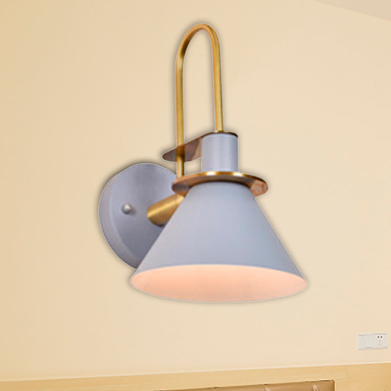 Nordic Pyramid Shade Wall Light Metallic One Light Sconce Light for Study Room Bedroom Grey Clearhalo 'Cast Iron' 'Glass' 'Industrial' 'Modern wall lights' 'Modern' 'Tiffany' 'Traditional wall lights' 'Wall Lamps & Sconces' 'Wall Lights' Lighting' 236807