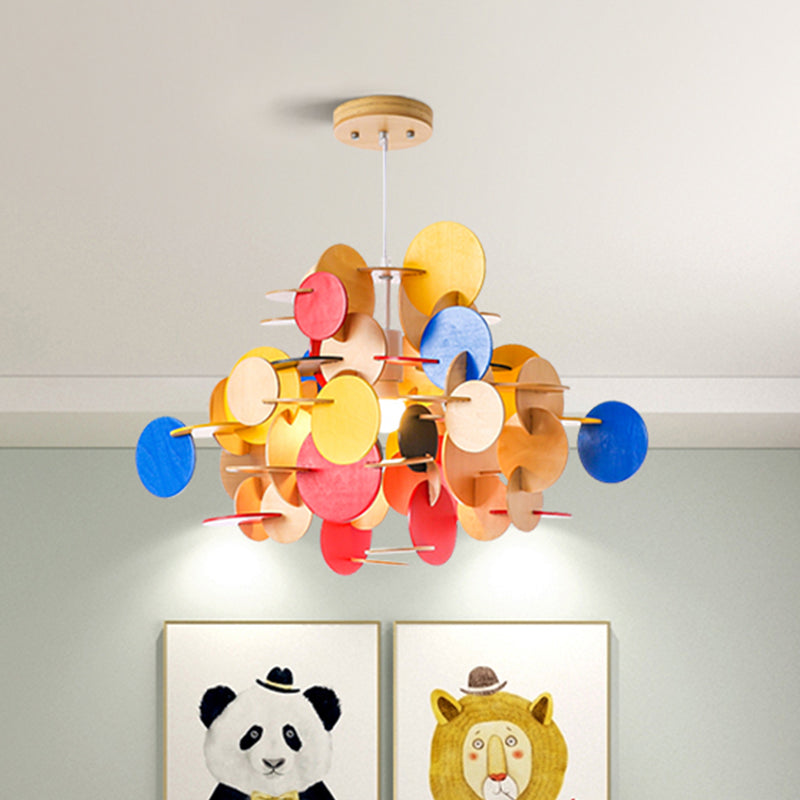Kids Dot Decoration Chandelier Wood Hanging Light for Dining Room Nursing Room Clearhalo 'Ceiling Lights' 'Chandeliers' Lighting' options 236822