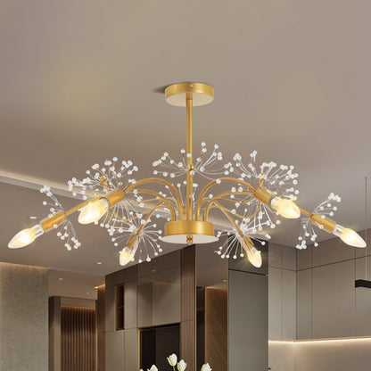 Elegant Gold Ceiling Pendant Light Candle 7 Lights Metal Chandelier with Crystal Dandelion for Hotel Gold A Clearhalo 'Ceiling Lights' 'Chandeliers' 'Modern Chandeliers' 'Modern' Lighting' 236836