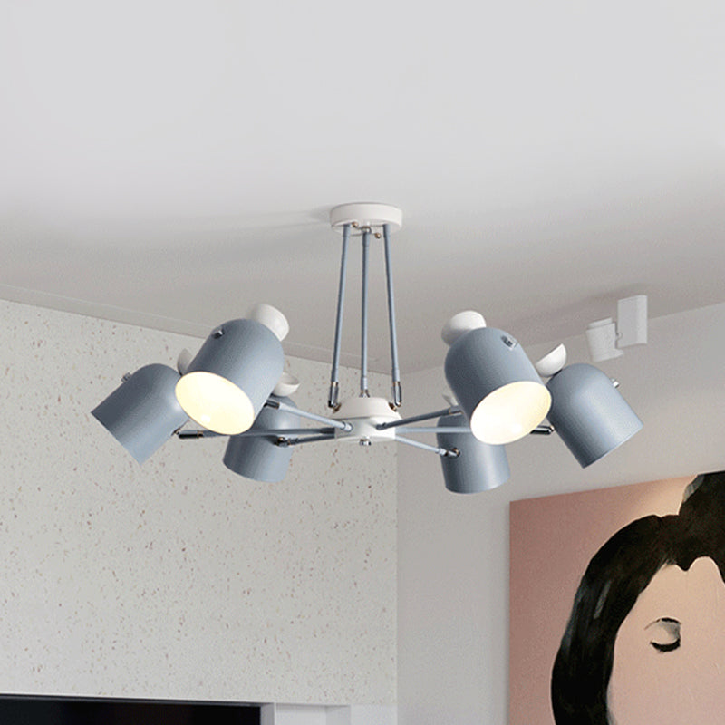 Rotatable Metal Cup Chandelier 6 Lights Macaron Style Hanging Light for Child Bedroom Clearhalo 'Ceiling Lights' 'Chandeliers' Lighting' options 236845