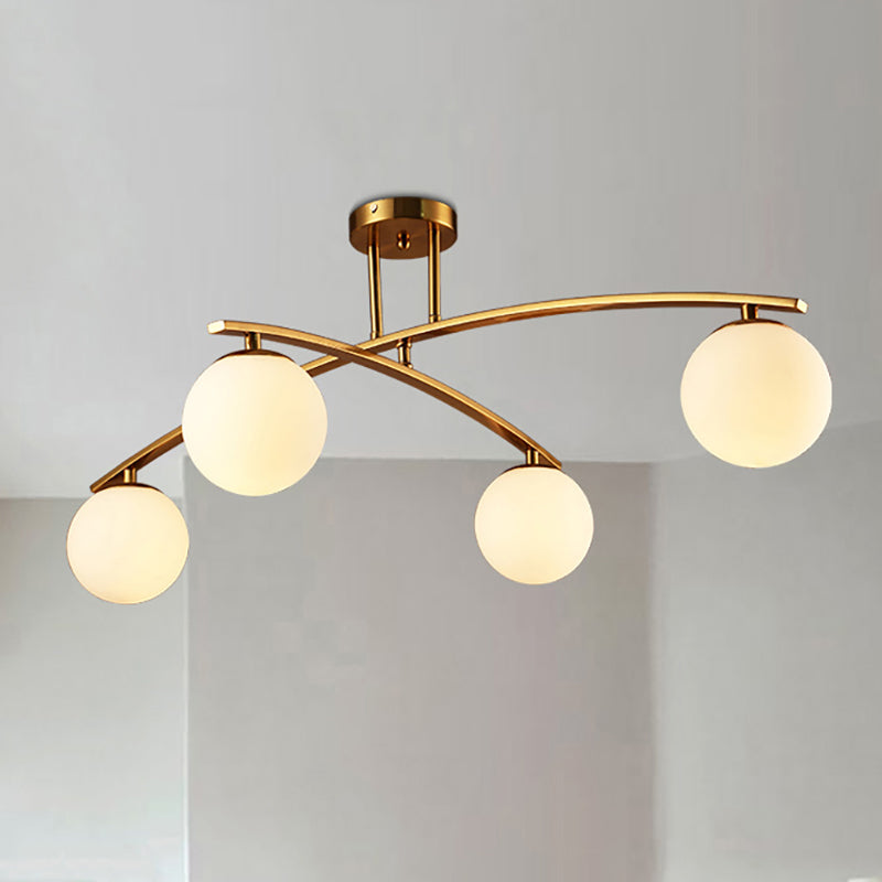 Modern Sphere Shade Semi Ceiling Mount Light Opal Glass Gold Ceiling Lamp for Study Room Clearhalo 'Ceiling Lights' 'Close To Ceiling Lights' 'Close to ceiling' 'Glass shade' 'Glass' 'Semi-flushmount' Lighting' 236858