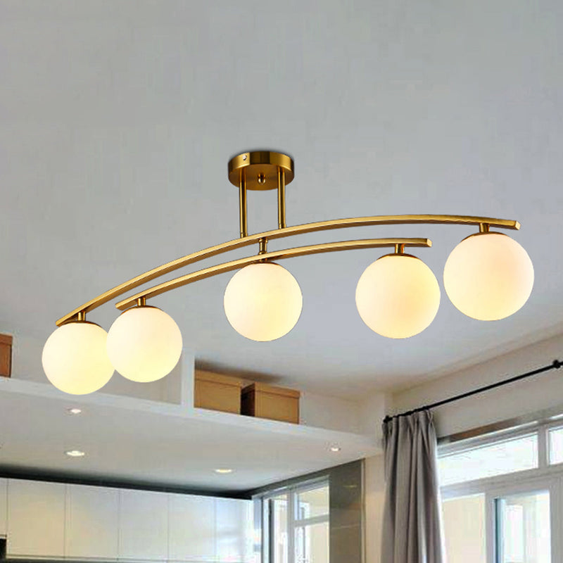 Modern Sphere Shade Semi Ceiling Mount Light Opal Glass Gold Ceiling Lamp for Study Room 5 Gold Clearhalo 'Ceiling Lights' 'Close To Ceiling Lights' 'Close to ceiling' 'Glass shade' 'Glass' 'Semi-flushmount' Lighting' 236859