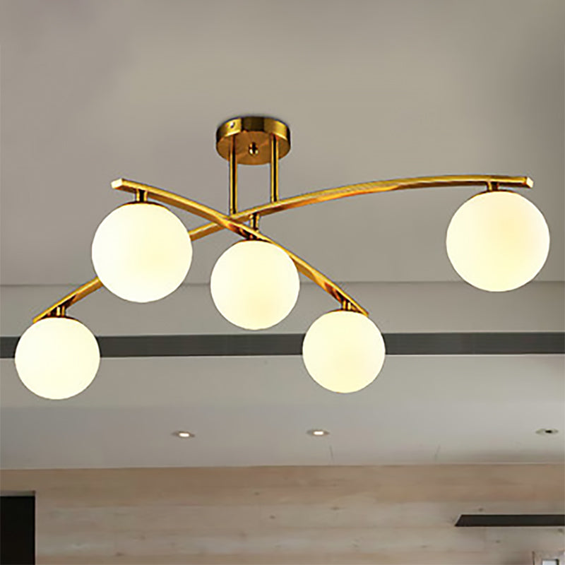 Modern Sphere Shade Semi Ceiling Mount Light Opal Glass Gold Ceiling Lamp for Study Room Clearhalo 'Ceiling Lights' 'Close To Ceiling Lights' 'Close to ceiling' 'Glass shade' 'Glass' 'Semi-flushmount' Lighting' 236860