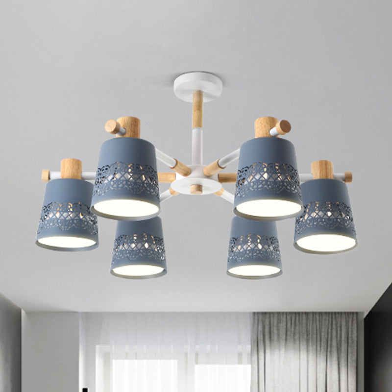 Wrought Iron Carved Chandelier 6 Lights Macaron Style Hanging Light for Living Room Clearhalo 'Ceiling Lights' 'Chandeliers' Lighting' options 236878