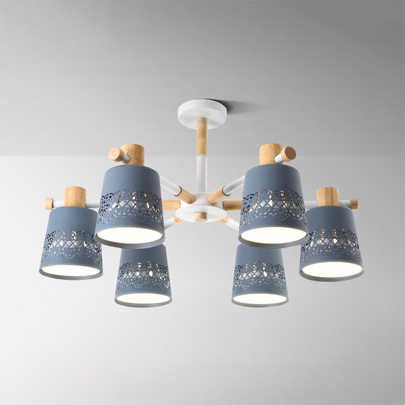 Wrought Iron Carved Chandelier 6 Lights Macaron Style Hanging Light for Living Room Clearhalo 'Ceiling Lights' 'Chandeliers' Lighting' options 236879