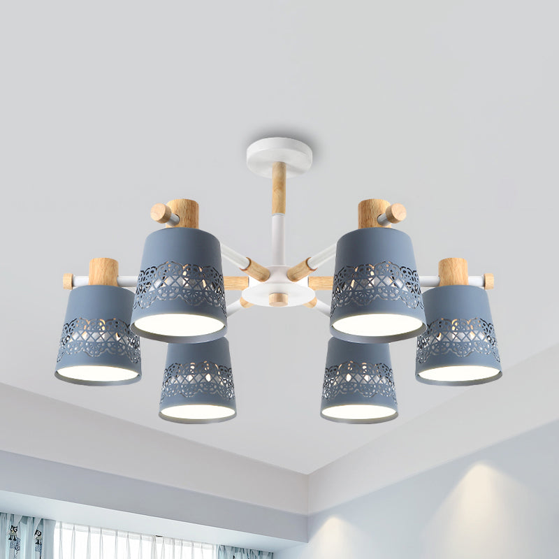 Wrought Iron Carved Chandelier 6 Lights Macaron Style Hanging Light for Living Room Clearhalo 'Ceiling Lights' 'Chandeliers' Lighting' options 236880