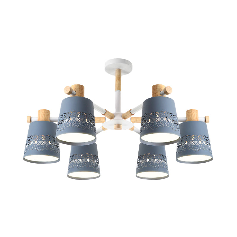 Wrought Iron Carved Chandelier 6 Lights Macaron Style Hanging Light for Living Room Clearhalo 'Ceiling Lights' 'Chandeliers' Lighting' options 236881