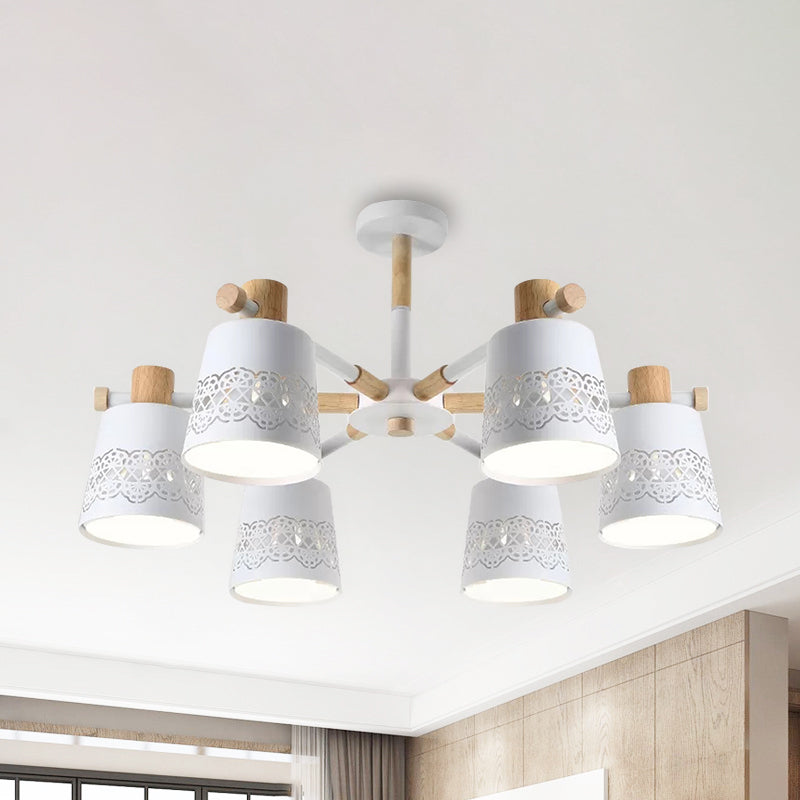 Wrought Iron Carved Chandelier 6 Lights Macaron Style Hanging Light for Living Room White Clearhalo 'Ceiling Lights' 'Chandeliers' Lighting' options 236882_058528f8-9b53-410d-9200-6a307bd18c61