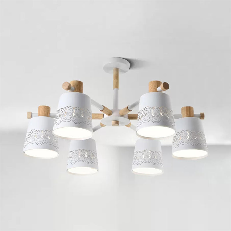 Wrought Iron Carved Chandelier 6 Lights Macaron Style Hanging Light for Living Room Clearhalo 'Ceiling Lights' 'Chandeliers' Lighting' options 236883