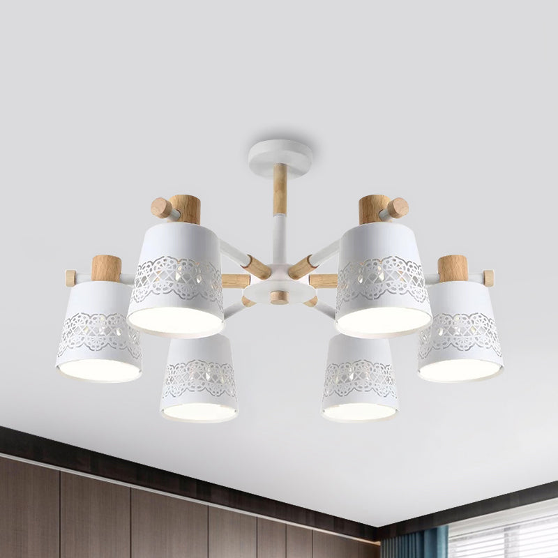 Wrought Iron Carved Chandelier 6 Lights Macaron Style Hanging Light for Living Room Clearhalo 'Ceiling Lights' 'Chandeliers' Lighting' options 236884