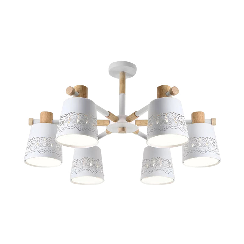 Wrought Iron Carved Chandelier 6 Lights Macaron Style Hanging Light for Living Room Clearhalo 'Ceiling Lights' 'Chandeliers' Lighting' options 236885