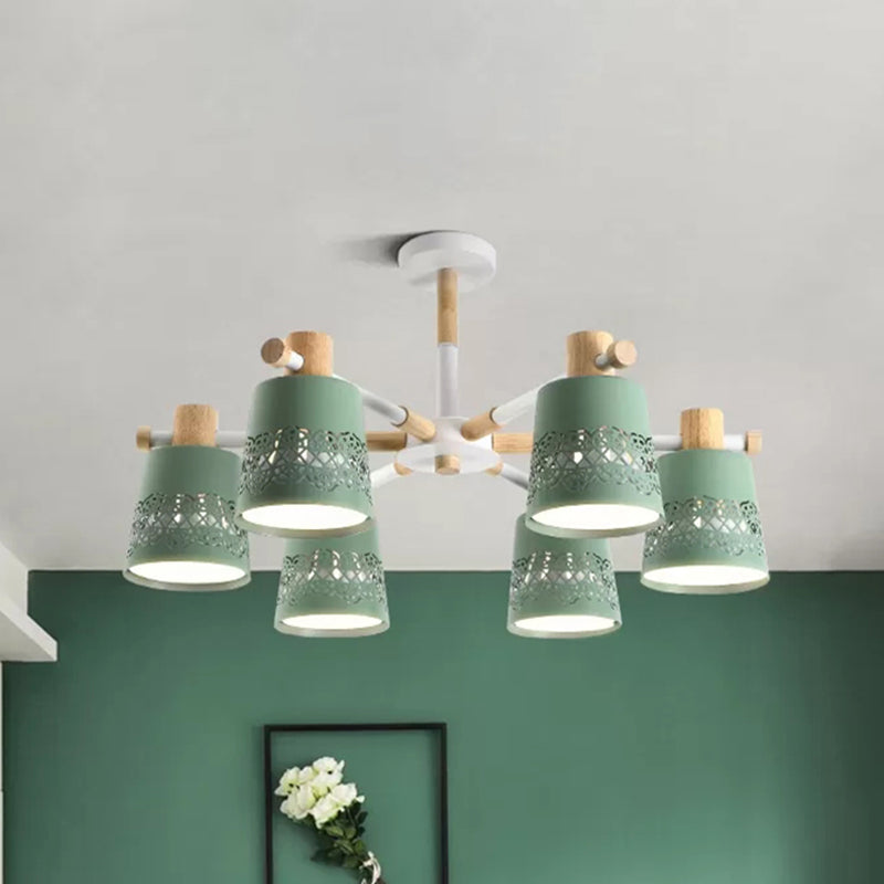 Wrought Iron Carved Chandelier 6 Lights Macaron Style Hanging Light for Living Room Green Clearhalo 'Ceiling Lights' 'Chandeliers' Lighting' options 236886_ad83ddb2-b890-47c4-ae24-ee5e4a05531e
