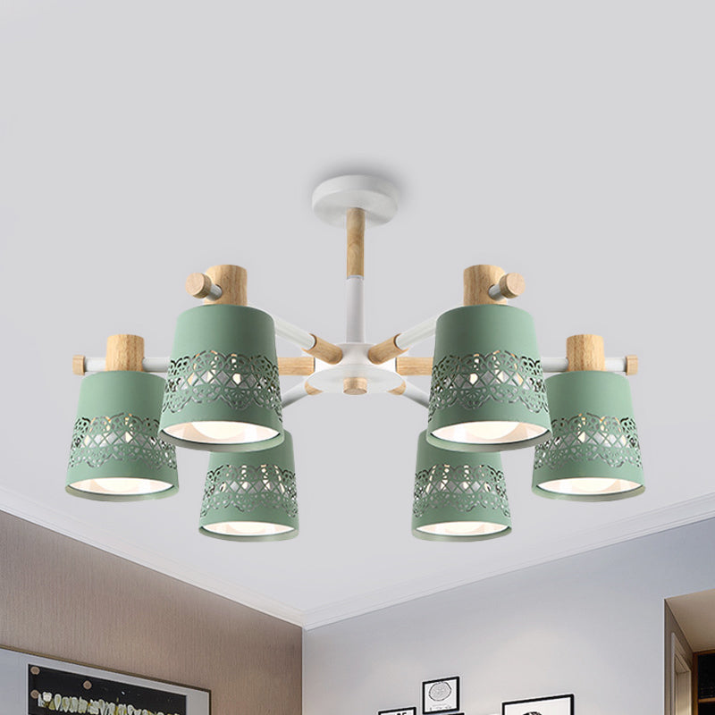 Wrought Iron Carved Chandelier 6 Lights Macaron Style Hanging Light for Living Room Clearhalo 'Ceiling Lights' 'Chandeliers' Lighting' options 236887