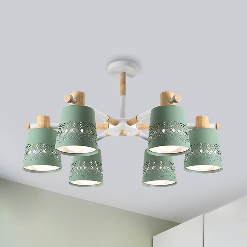 Wrought Iron Carved Chandelier 6 Lights Macaron Style Hanging Light for Living Room Clearhalo 'Ceiling Lights' 'Chandeliers' Lighting' options 236888