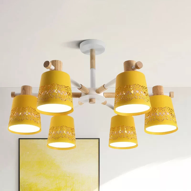 Wrought Iron Carved Chandelier 6 Lights Macaron Style Hanging Light for Living Room Clearhalo 'Ceiling Lights' 'Chandeliers' Lighting' options 236890