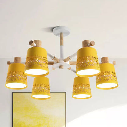 Wrought Iron Carved Chandelier 6 Lights Macaron Style Hanging Light for Living Room Yellow Clearhalo 'Ceiling Lights' 'Chandeliers' Lighting' options 236890_dee6bd3f-8147-48a8-b5d5-46821b8e32b6