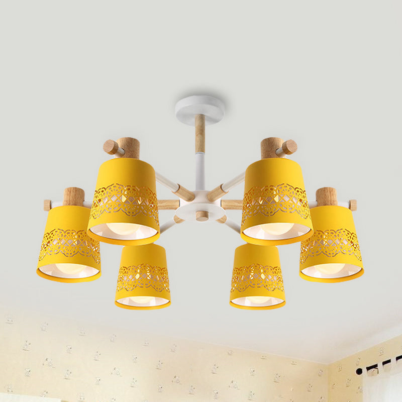 Wrought Iron Carved Chandelier 6 Lights Macaron Style Hanging Light for Living Room Clearhalo 'Ceiling Lights' 'Chandeliers' Lighting' options 236891