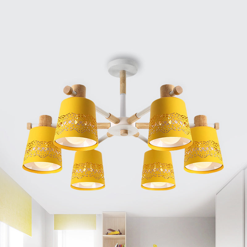 Wrought Iron Carved Chandelier 6 Lights Macaron Style Hanging Light for Living Room Clearhalo 'Ceiling Lights' 'Chandeliers' Lighting' options 236892