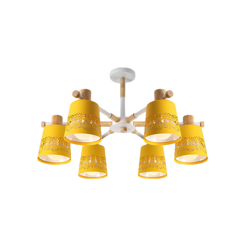 Wrought Iron Carved Chandelier 6 Lights Macaron Style Hanging Light for Living Room Clearhalo 'Ceiling Lights' 'Chandeliers' Lighting' options 236893