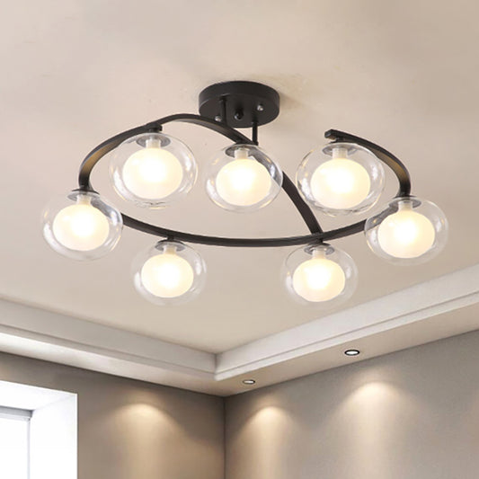 Twist Arm Semi Ceiling Mount Light with Oval Shade Contemporary Metal Ceiling Lamp for Cafe 7 Black Clearhalo 'Ceiling Lights' 'Close To Ceiling Lights' 'Close to ceiling' 'Glass shade' 'Glass' 'Semi-flushmount' Lighting' 236896