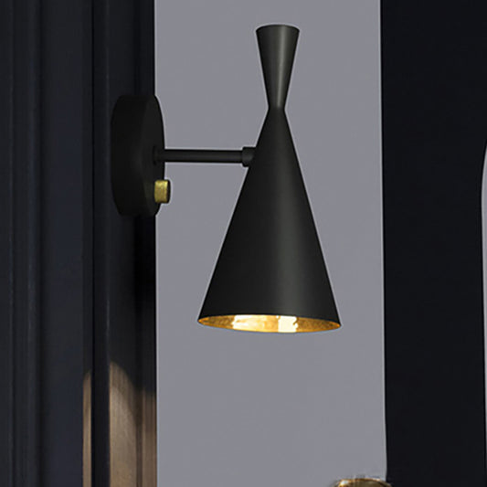 Black/White/Gold Trumpet Wall Sconce Light Contemporary 1/2/3 Light Metal Wall Light with Adjustable Arm 1.0 Black A Clearhalo 'Cast Iron' 'Glass' 'Industrial' 'Modern wall lights' 'Modern' 'Tiffany' 'Traditional wall lights' 'Wall Lamps & Sconces' 'Wall Lights' Lighting' 237231