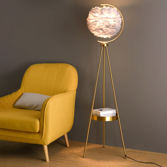 Postmodern Spherical Floor Light Feather 1 Head Living Room Standing Lamp with Tripod Tray Clearhalo 'Floor Lamps' 'Lamps' Lighting' 2373144