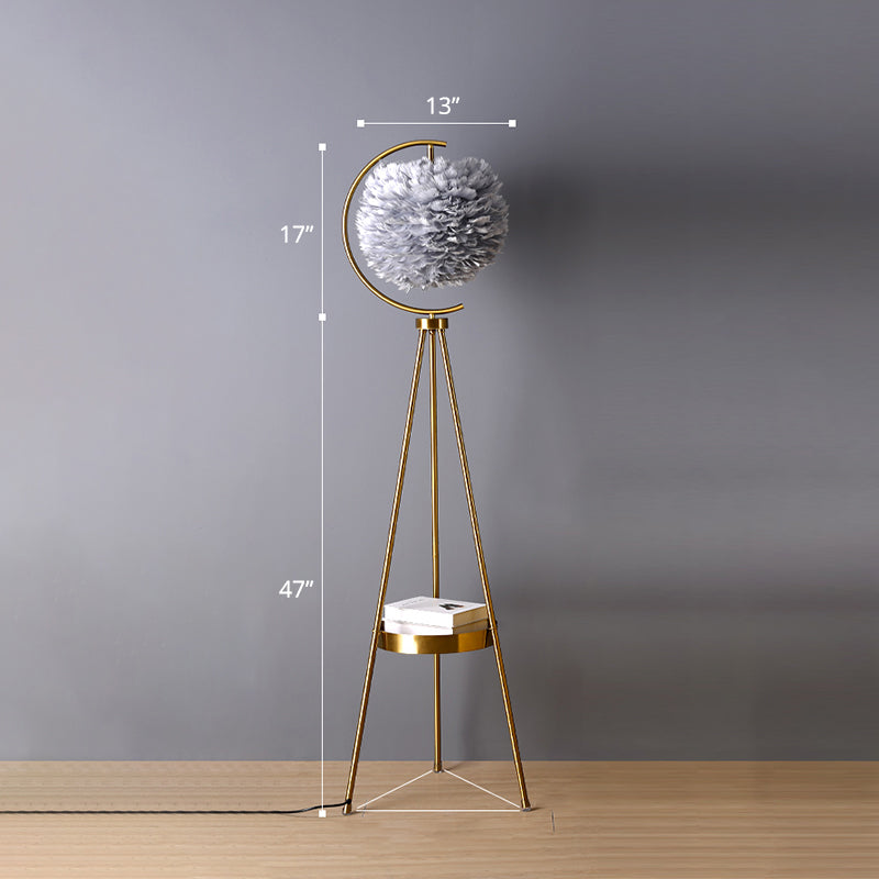 Postmodern Spherical Floor Light Feather 1 Head Living Room Standing Lamp with Tripod Tray Clearhalo 'Floor Lamps' 'Lamps' Lighting' 2373149