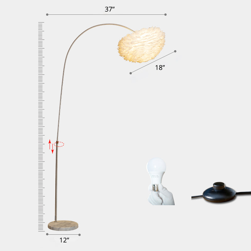 White Domed Floor Lighting Simple Single-Bulb Feather Stand Up Lamp with Extendable Fishing Rod Arm White 37" Clearhalo 'Floor Lamps' 'Lamps' Lighting' 2373151