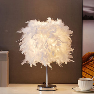 White Cylindrical Night Table Light Simplicity Single Bulb Feather Nightstand Lamp White