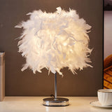 White Cylindrical Night Table Light Simplicity Single Bulb Feather Nightstand Lamp Clearhalo 'Lamps' 'Table Lamps' Lighting' 2373163