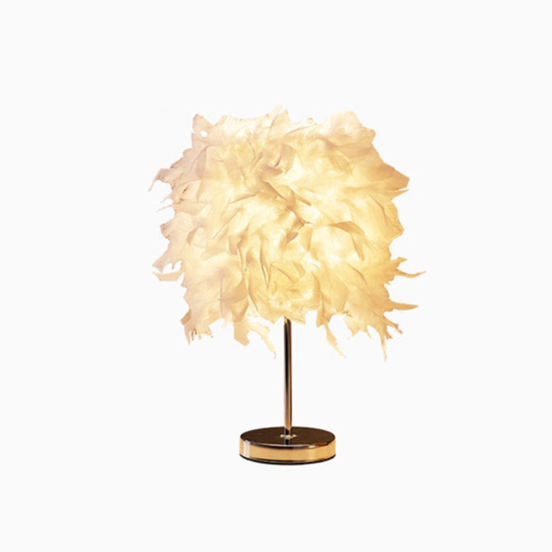 White Cylindrical Night Table Light Simplicity Single Bulb Feather Nightstand Lamp Clearhalo 'Lamps' 'Table Lamps' Lighting' 2373165