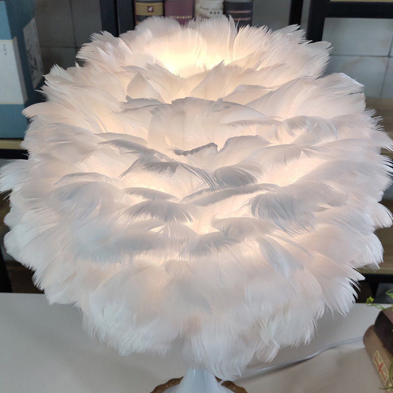 Feather Flower Vase Night Lighting Nordic Style Single-Bulb Table Light for Bedroom Clearhalo 'Lamps' 'Table Lamps' Lighting' 2373177