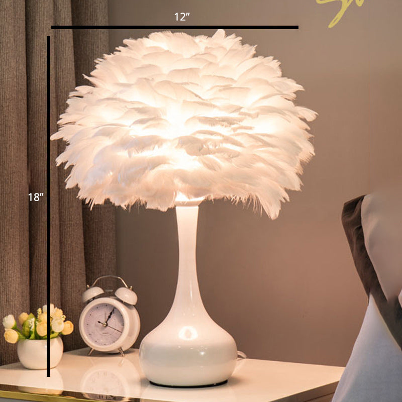 Feather Flower Vase Night Lighting Nordic Style Single-Bulb Table Light for Bedroom White Clearhalo 'Lamps' 'Table Lamps' Lighting' 2373178