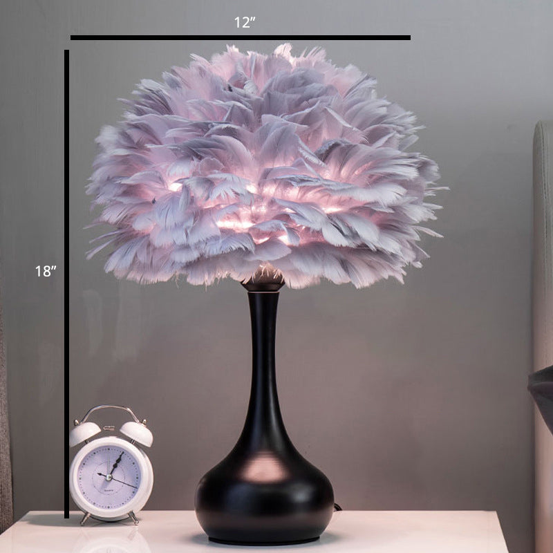 Feather Flower Vase Night Lighting Nordic Style Single-Bulb Table Light for Bedroom Grey Clearhalo 'Lamps' 'Table Lamps' Lighting' 2373179