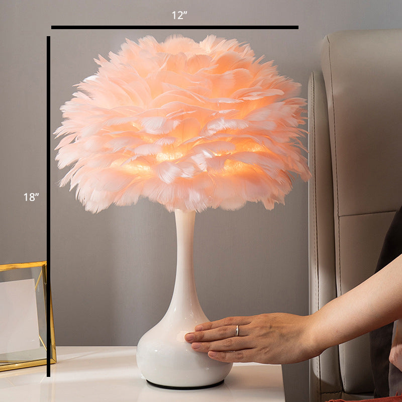Feather Flower Vase Night Lighting Nordic Style Single-Bulb Table Light for Bedroom Pink Clearhalo 'Lamps' 'Table Lamps' Lighting' 2373180