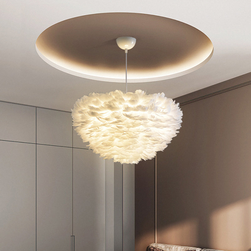 Feather Hemispherical Pendant Lamp Minimalism Feather White Suspension Light for Bedroom Clearhalo 'Ceiling Lights' 'Modern Pendants' 'Modern' 'Pendant Lights' 'Pendants' Lighting' 2373186