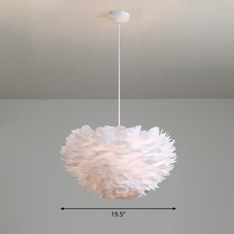 Feather Hemispherical Pendant Lamp Minimalism Feather White Suspension Light for Bedroom White 20" Clearhalo 'Ceiling Lights' 'Modern Pendants' 'Modern' 'Pendant Lights' 'Pendants' Lighting' 2373187