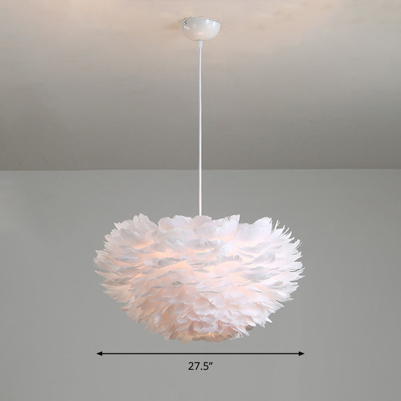 Feather Hemispherical Pendant Lamp Minimalism Feather White Suspension Light for Bedroom White 27.5" Clearhalo 'Ceiling Lights' 'Modern Pendants' 'Modern' 'Pendant Lights' 'Pendants' Lighting' 2373192
