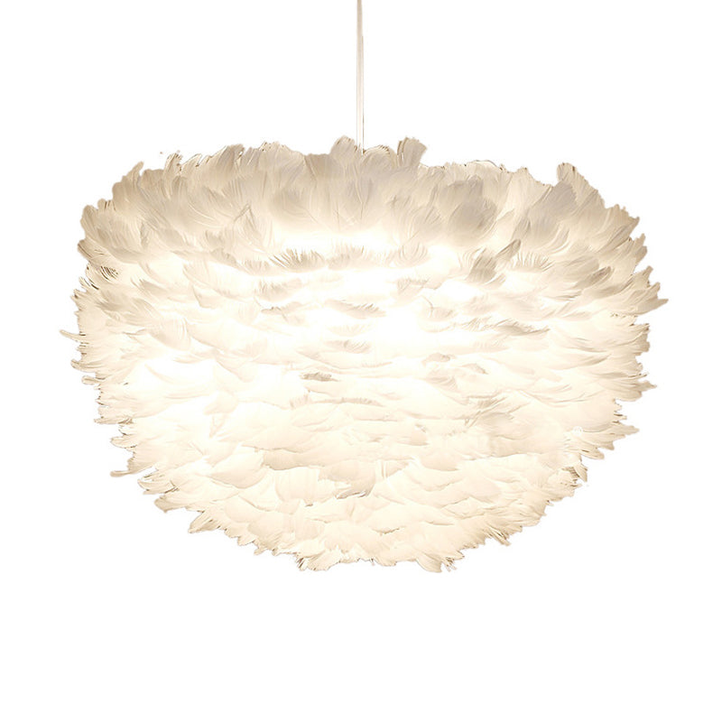 Feather Hemispherical Pendant Lamp Minimalism Feather White Suspension Light for Bedroom Clearhalo 'Ceiling Lights' 'Modern Pendants' 'Modern' 'Pendant Lights' 'Pendants' Lighting' 2373193