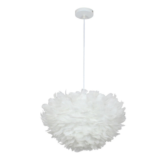 Half-Sphere Feather Suspension Lamp Nordic Style Chandelier Pendant Light for Bedroom White Clearhalo 'Ceiling Lights' 'Chandeliers' 'Modern Chandeliers' 'Modern' Lighting' 2373204
