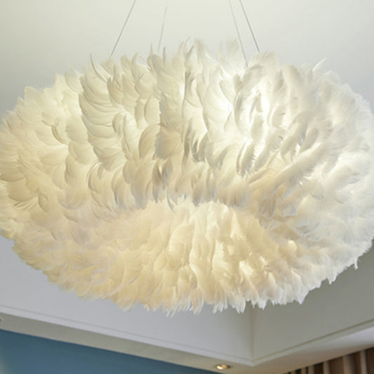Ring Pendant Light Fixture Modernist Feather Bedroom Hanging Chandelier in White Clearhalo 'Ceiling Lights' 'Chandeliers' 'Modern Chandeliers' 'Modern' Lighting' 2373209